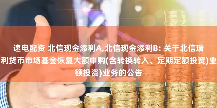 速电配资 北信现金添利A,北信现金添利B: 关于北信瑞丰现金添利货币市场基金恢复大额申购(含转换转入、定期定额投资)业务的公告